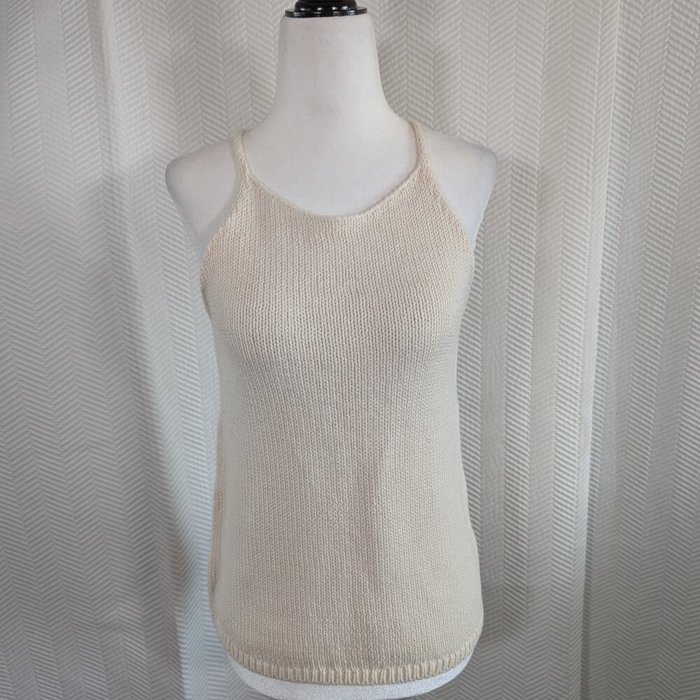Banana Republic 100% Cotton Knit Tank Cream Sleeveless Top Medium Minimalist